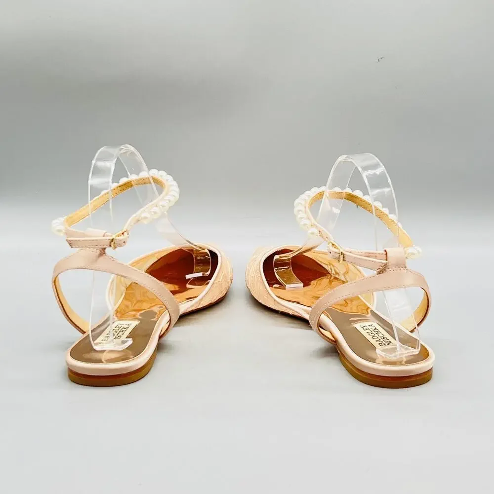 Badgley Mischka Shoes Womens 8 Pink Lace Slingback Flats Bridal Pearl Strap